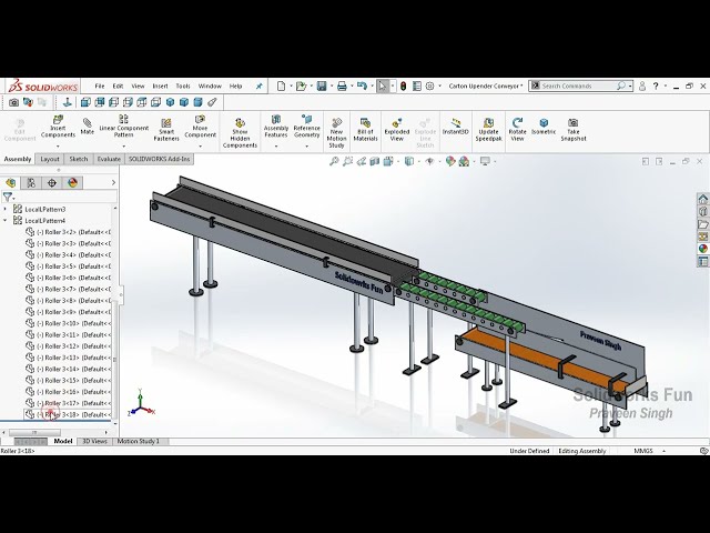 فیلم آموزشی: مطالعه حرکت مونتاژ طراحی چرخش کارتن/نقاله بالا در Solidworks با زیرنویس فارسی