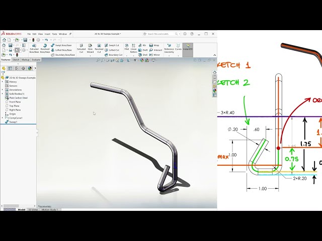 فیلم آموزشی: مثال SWEEP سه بعدی SolidWorks در 3 دقیقه! با زیرنویس فارسی