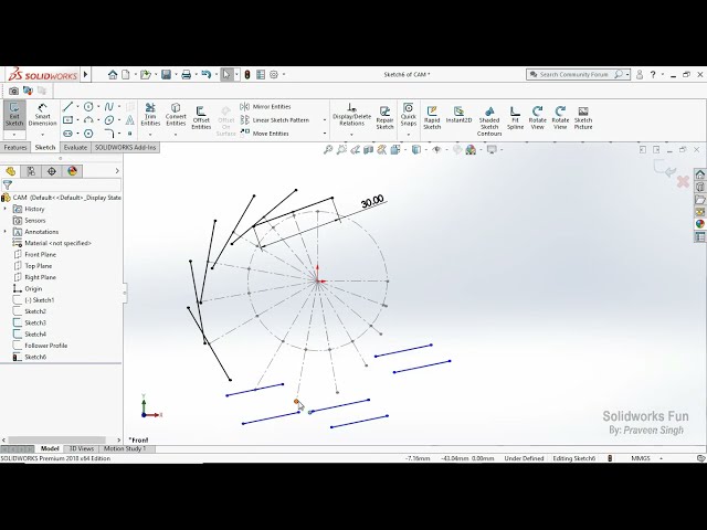 فیلم آموزشی: طراحی پروفیل بادامک برای فالوور با صورت صاف در solidworks