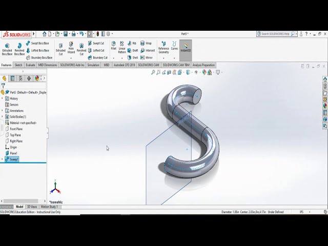 فیلم آموزشی: Solidworks در یک دقیقه: نحوه ایجاد یک صفحه مرجع عمود بر یک طرح خط و Swept Boss با زیرنویس فارسی