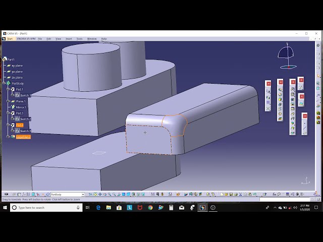 فیلم آموزشی: 2.18 طراحی قطعه CATIA V5: لبه فیله / مماس / حداقل / تقاطع / لبه ها برای نگه داشتن / ترکیب گوشه ها