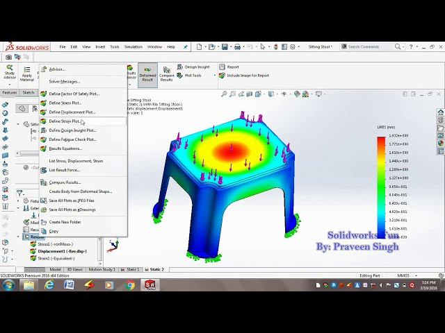 فیلم آموزشی: آموزش شبیه سازی استاتیک Solidworks | تجزیه و تحلیل تاثیر افزودن دنده در طراحی یک چهارپایه پلاستیکی