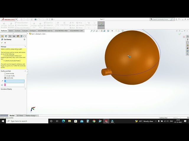 فیلم آموزشی: پروفیل جامد Swept Cut On Sphere در Solidworks | آموزش Solidworks