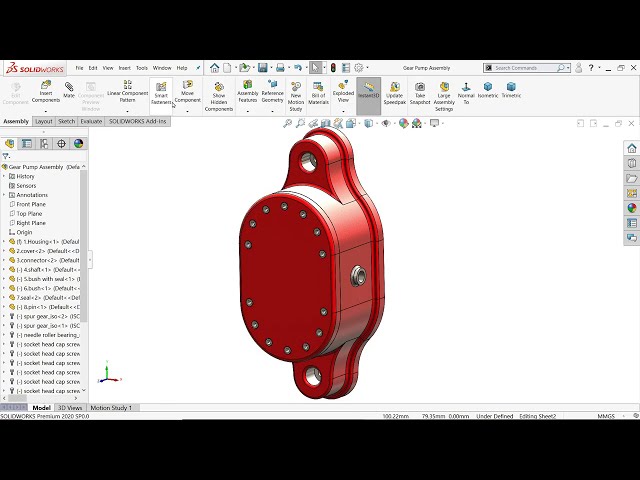 فیلم آموزشی: پمپ دنده ای آموزش طراحی SolidWorks (تمام نقشه ها در یک برگه)