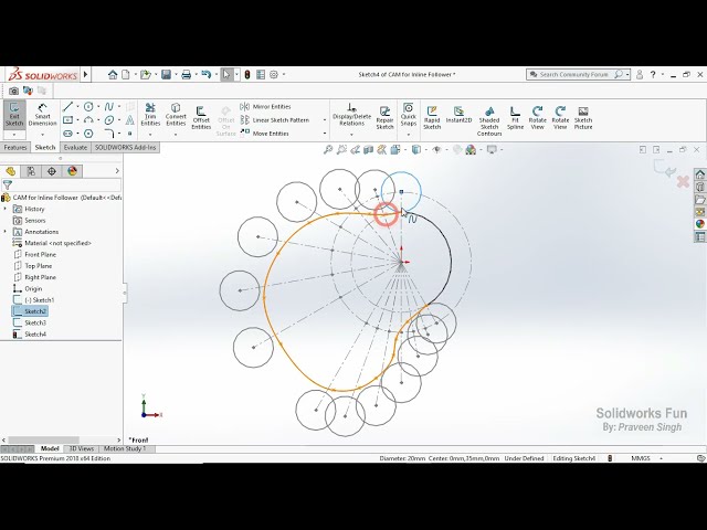 فیلم آموزشی: طراحی پروفایل بادامک برای دنبال کننده غلتکی درون خطی در Solidworks