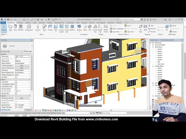 فیلم آموزشی: دانلود رایگان ساختمان 3 طبقه مسکونی Revit Model