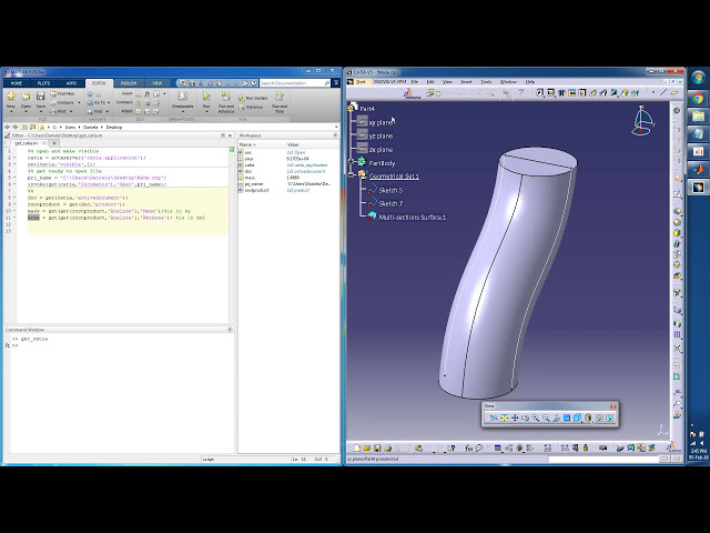 فیلم آموزشی: راه اندازی Catia V5 با استفاده از MatLAB و خواندن خودکار پارامترهای Catia V5 با استفاده از MatLAB.