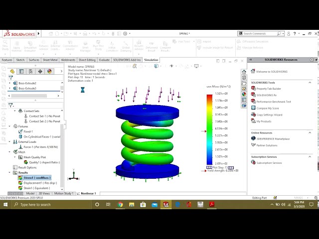 فیلم آموزشی: ⚡ شبیه سازی Solidworks تجزیه و تحلیل غیر خطی فنر با زیرنویس فارسی