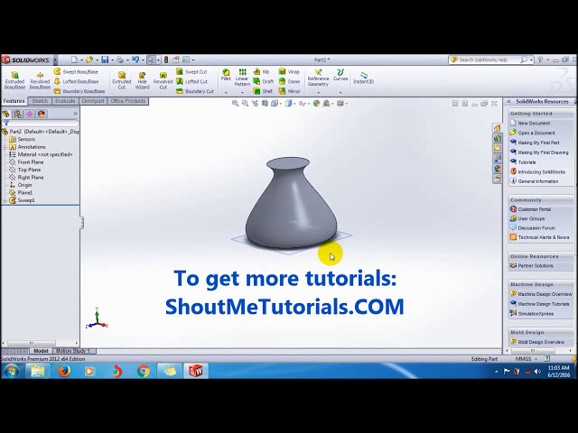 فیلم آموزشی: SolidWorks Swept Boss/Base Tutorial_1st Guide Curve Method|آموزش های ویدیویی SolidWorks با زیرنویس فارسی