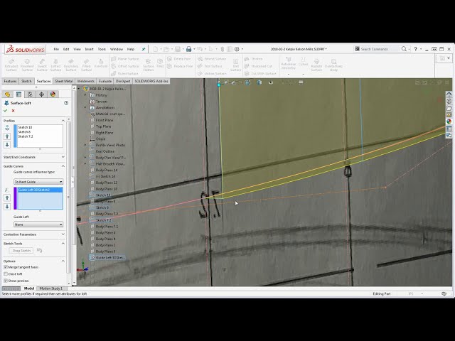 فیلم آموزشی: 10 SolidWorks - نحوه ایجاد نمایه بدنه یک کشتی یا قایق با استفاده از نقشه های دستی و ویژگی های Loft با زیرنویس فارسی