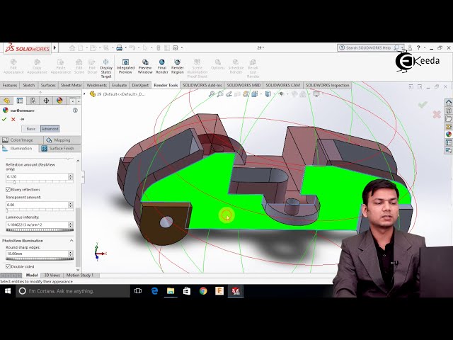 فیلم آموزشی: اعمال و ویرایش مواد، ظاهر، صحنه ها و عکس برگردان ها در سالیدورکس - Photoview در SolidWorks