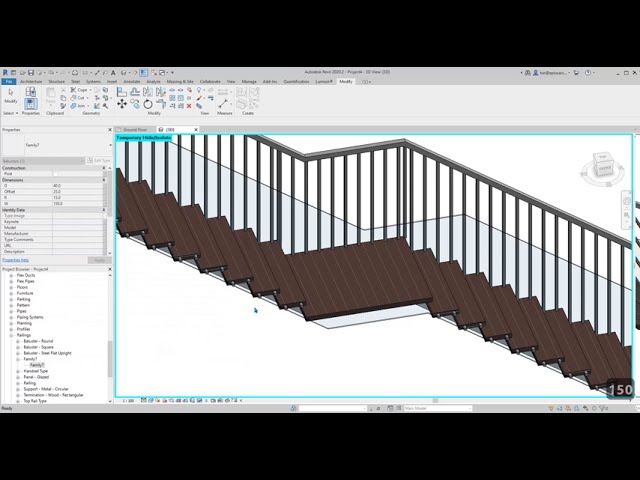 فیلم آموزشی: آموزش Revit (روز 131) - پله با ساپورت وسط و نرده شیشه ای