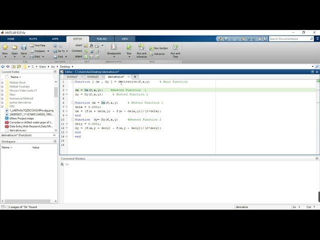 فیلم آموزشی: کد متلب برای محاسبه مشتقات جزئی یک تابع با دو متغیر