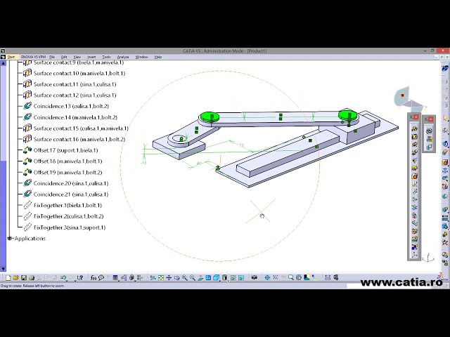 فیلم آموزشی: ایجاد کوپلینگ CATIA v5 و شبیه سازی سینماتیک مکانیزم شاتون میل لنگ