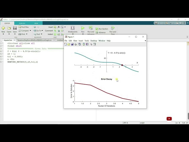 فیلم آموزشی: تابع متلب برای روش نیوتن رافسون با نمودار توابع و خطا و جدول تکرار با زیرنویس فارسی