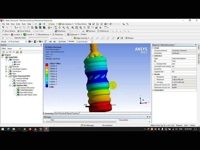 فیلم آموزشی: تجزیه و تحلیل بطری آب در Ansys 19 || Ansys Workbench Analysis Structural Static || @CADCAECFD با زیرنویس فارسی