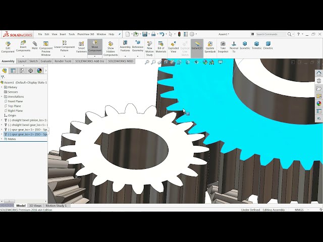 فیلم آموزشی: آموزش Solidworks مطالعه حرکت چرخ دنده Bevel and Spur