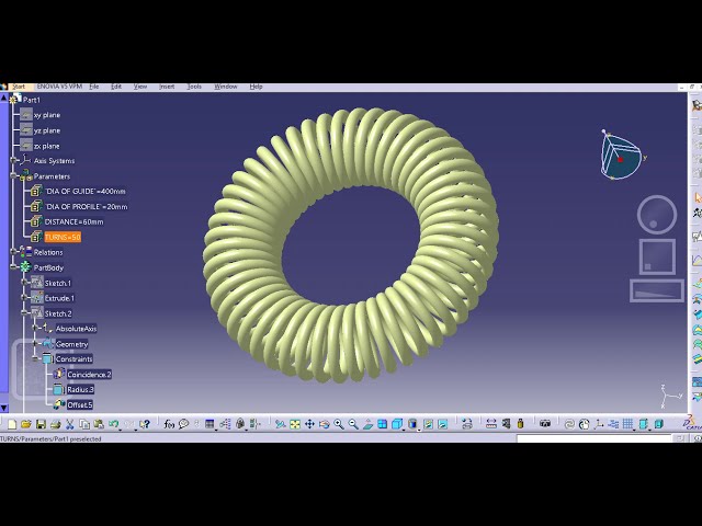 فیلم آموزشی: CATIA V5- نحوه ایجاد مارپیچ مارپیچ با دستور SWEEP با پارامترها- فرمول- روابط- قانون با زیرنویس فارسی