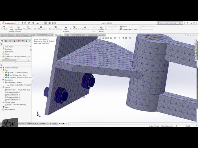 فیلم آموزشی: شبیه سازی SolidWorks: تجزیه و تحلیل استاتیکی یک مونتاژ و بهینه سازی با زیرنویس فارسی