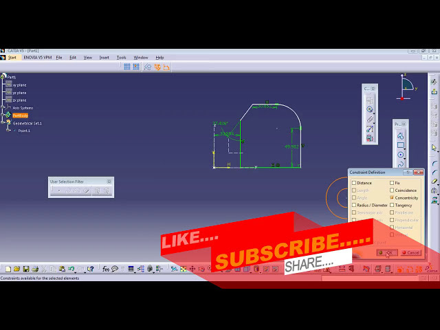 فیلم آموزشی: CATIA V5||محدودیت های هندسی|| محدودیت های تعریف شده در جعبه گفتگو در CATIA