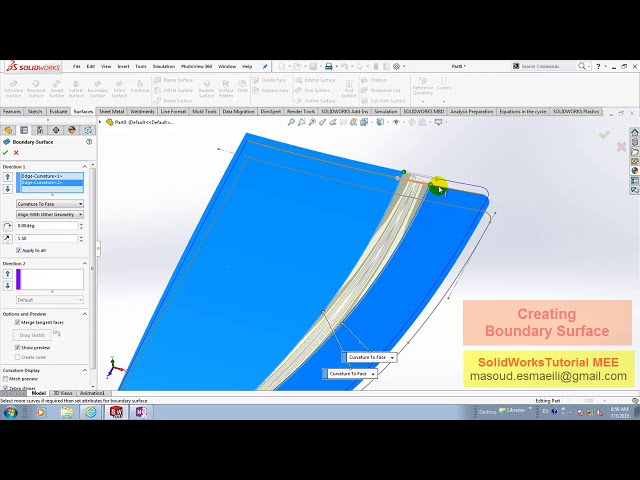 فیلم آموزشی: مدلسازی سطح SolidWorks | طرح کلاه خودرو (کاپوت موتور).