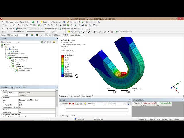 فیلم آموزشی: آموزش مکانیک ANSYS - خم کردن یک تیر منحنی