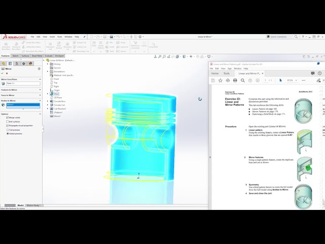 فیلم آموزشی: آموزش SolidWorks برای مبتدیان برای ایجاد الگوهای خطی و آینه ای با زیرنویس فارسی