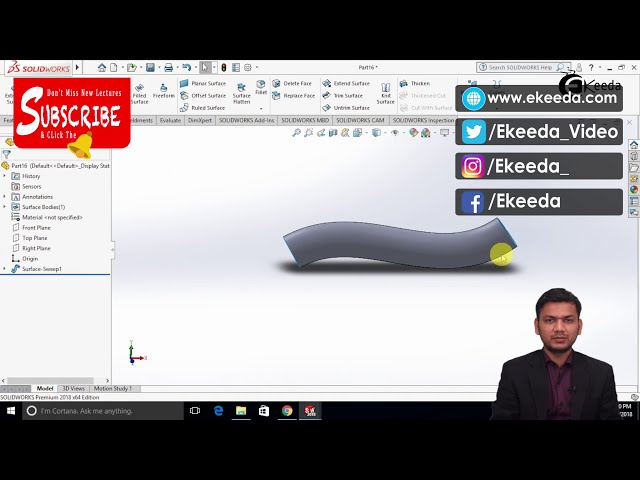 فیلم آموزشی: نحوه استفاده از ویژگی های Sweep Surface در SolidWorks - Surfacing در SolidWorks - SolidWorks