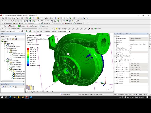 فیلم آموزشی: تجزیه و تحلیل ساختاری گذرا بر روی پروانه پمپ گریز از مرکز در میز کار Ansys با زیرنویس فارسی