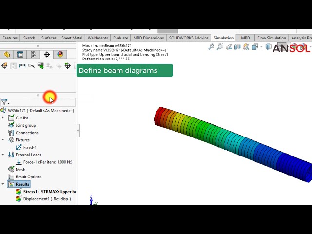 فیلم آموزشی: Solidworks Simulation 160| نمودار نیروی برشی و ممان خمشی I-Beam