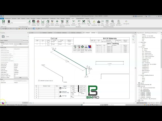 فیلم آموزشی: پلاگین Revit MSUITE BIMPro ایجاد صفحات لوله کشی