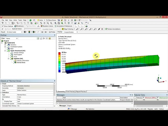 فیلم آموزشی: ANSYS Mechanical Tutorial – تیر کنسول – تنش خمشی