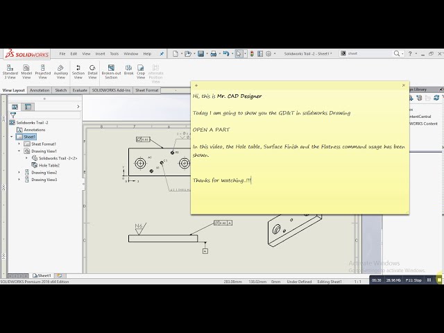 فیلم آموزشی: GD&T، میز سوراخ و فینیش سطحی در Solidworks II GD&T در Solidworks