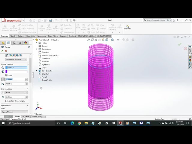 فیلم آموزشی: قابلیت Square Threads Direct در SolidWorks با تمام تنظیمات با زیرنویس فارسی