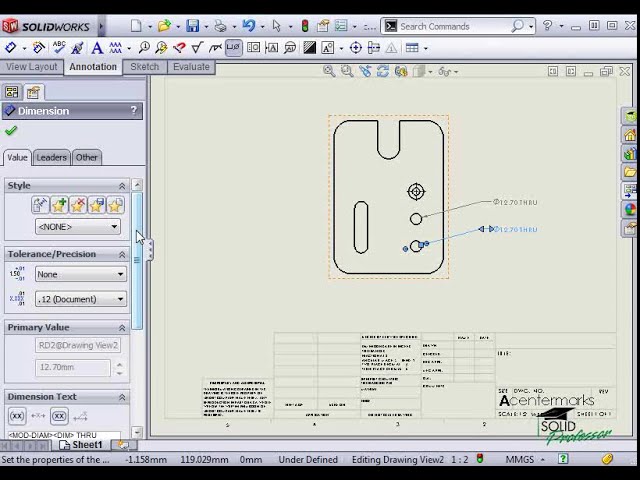 فیلم آموزشی: نحوه اضافه کردن علامت های مرکزی در طرح های Solidworks با زیرنویس فارسی