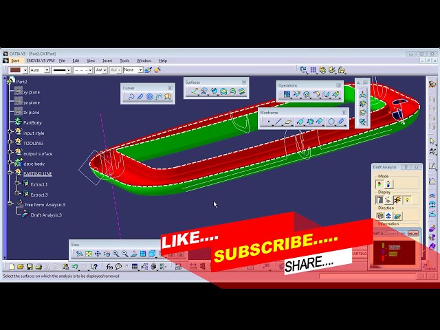 فیلم آموزشی: CATIA V5 PLASTIC MASTER SECTION PART 2 تحلیل پیش نویس و خط جدایی